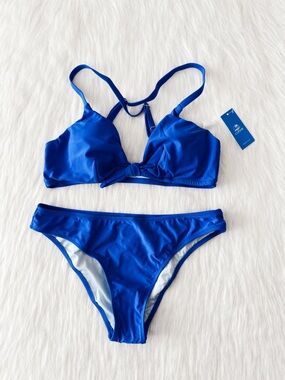 NWT CupShe Blue Bikini Set Size Large